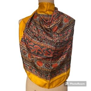 LIBERTY SCARF GOLD BLUE RED FLORAL GEOMETRIC  SQUARE SILK VINTAGE ENGLAND